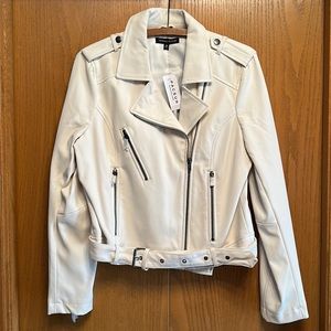 Kendall & Kylie Moto Jacket Faux Leather Winter White Size Medium NEW